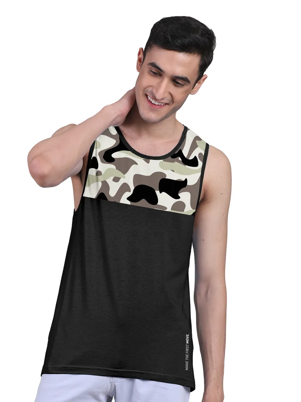 Camouflage Print & Twin Skin Organic Bamboo Vest Active Fit (Pack of 5)