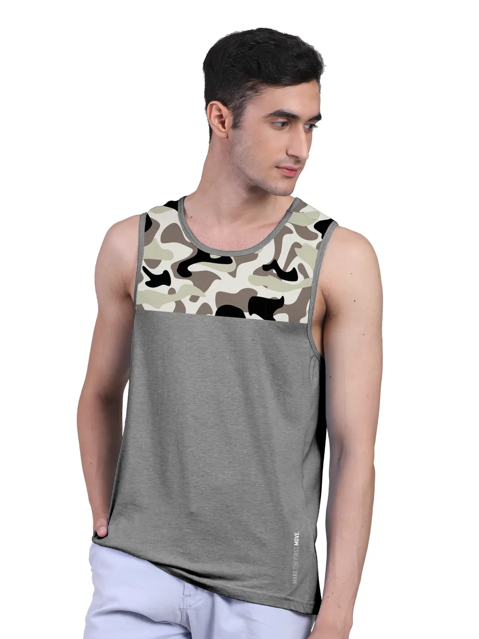 Camouflage Print & Twin Skin Organic Bamboo Vest Active Fit (Pack of 5)