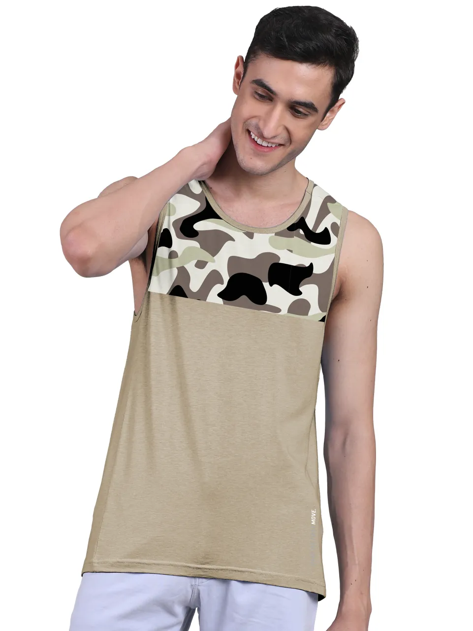 Camouflage Print & Twin Skin Organic Bamboo Vest Active Fit (Pack of 5)