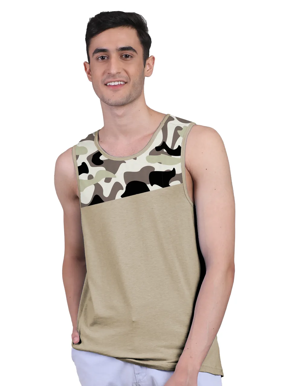 Camouflage Print & Twin Skin Organic Bamboo Vest Active Fit (Pack of 5)