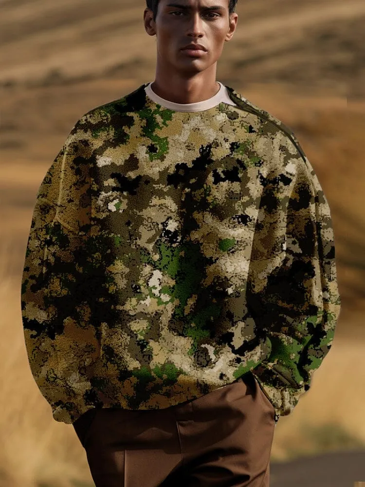 Casual Camo Sweatshirt with Shoulder Zip