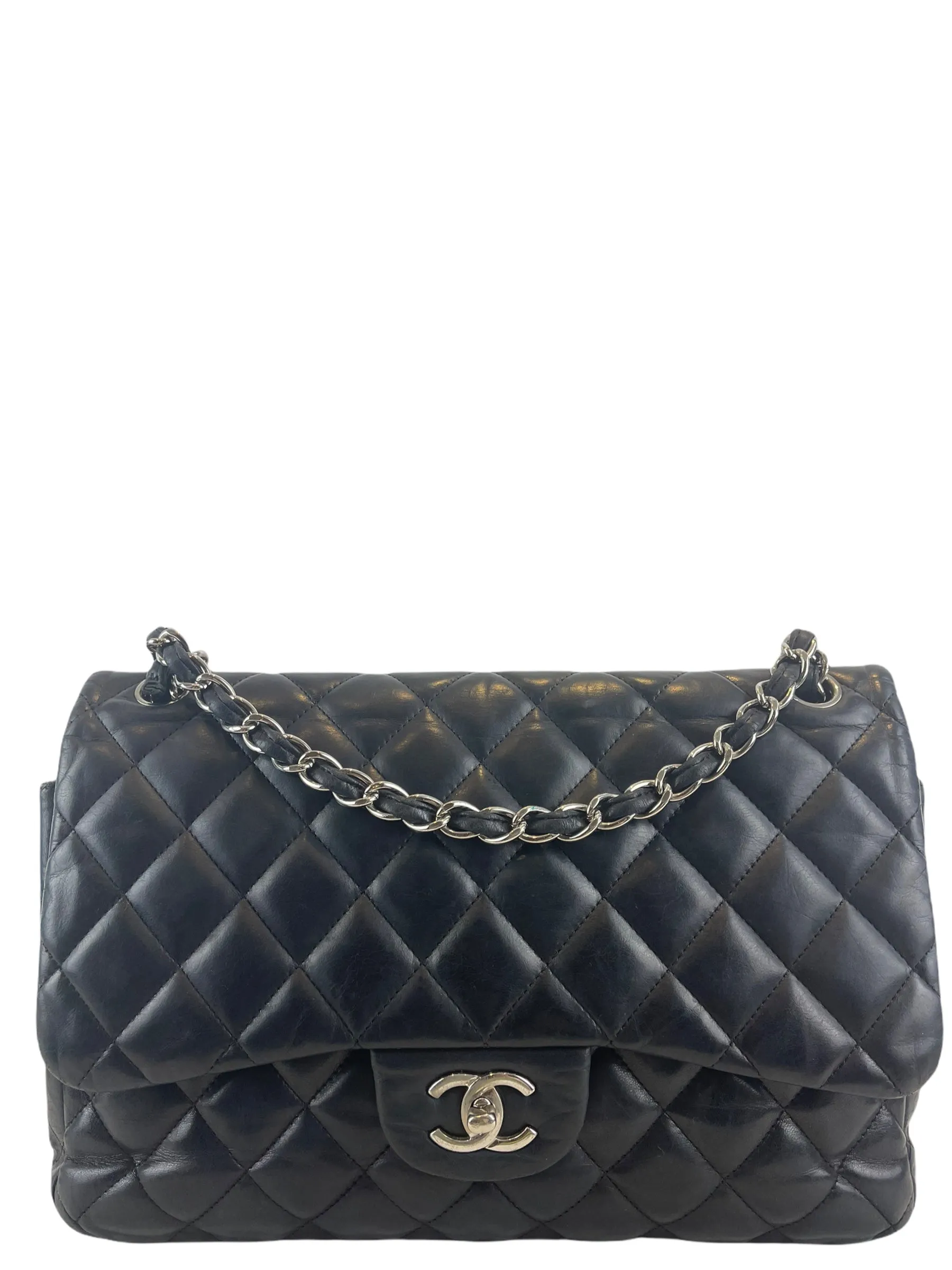 Chanel Black Lambskin Leather Jumbo Double Flap