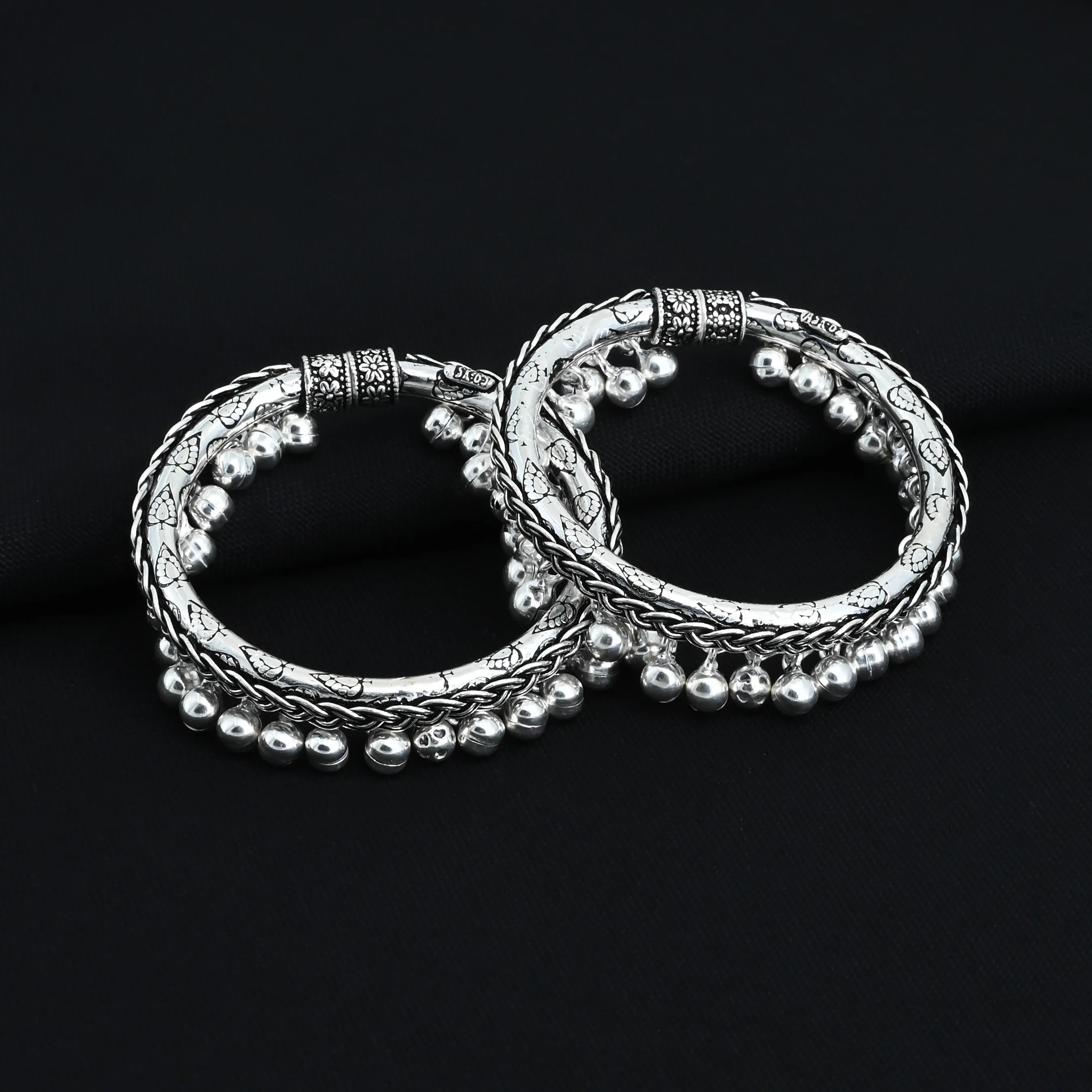 Classic Tangle Design Oxidized Silver Kada for Baby Boy Legs, Khushbu Jewellers