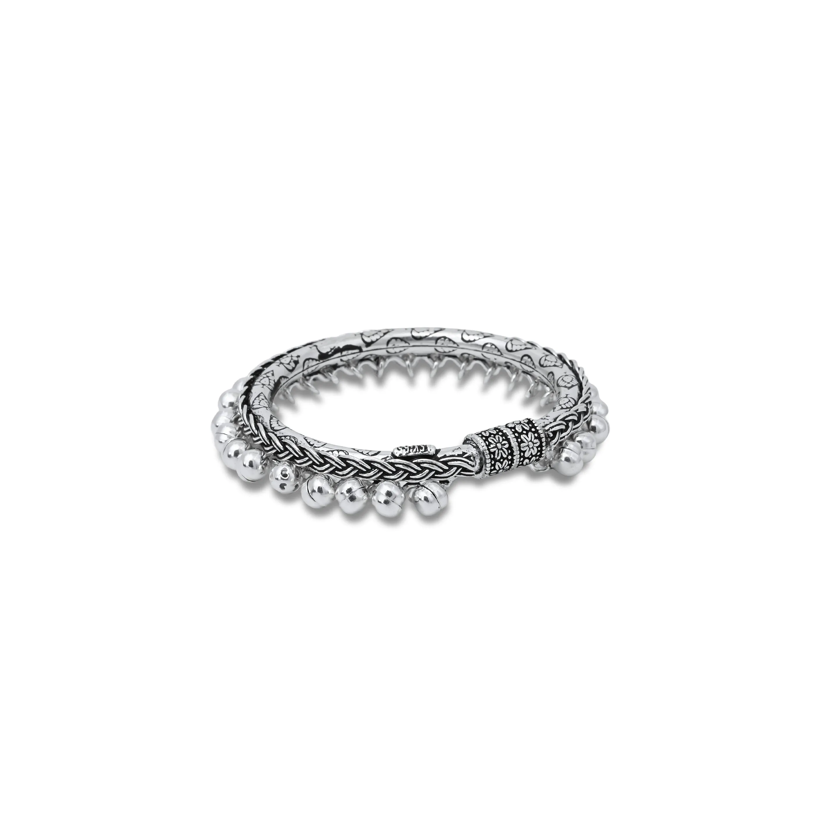 Classic Tangle Design Oxidized Silver Kada for Baby Boy Legs, Khushbu Jewellers