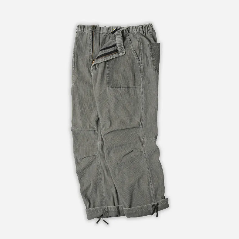 CORDUROY BANDING WIDE FATIGUE PANTS - OLIVE