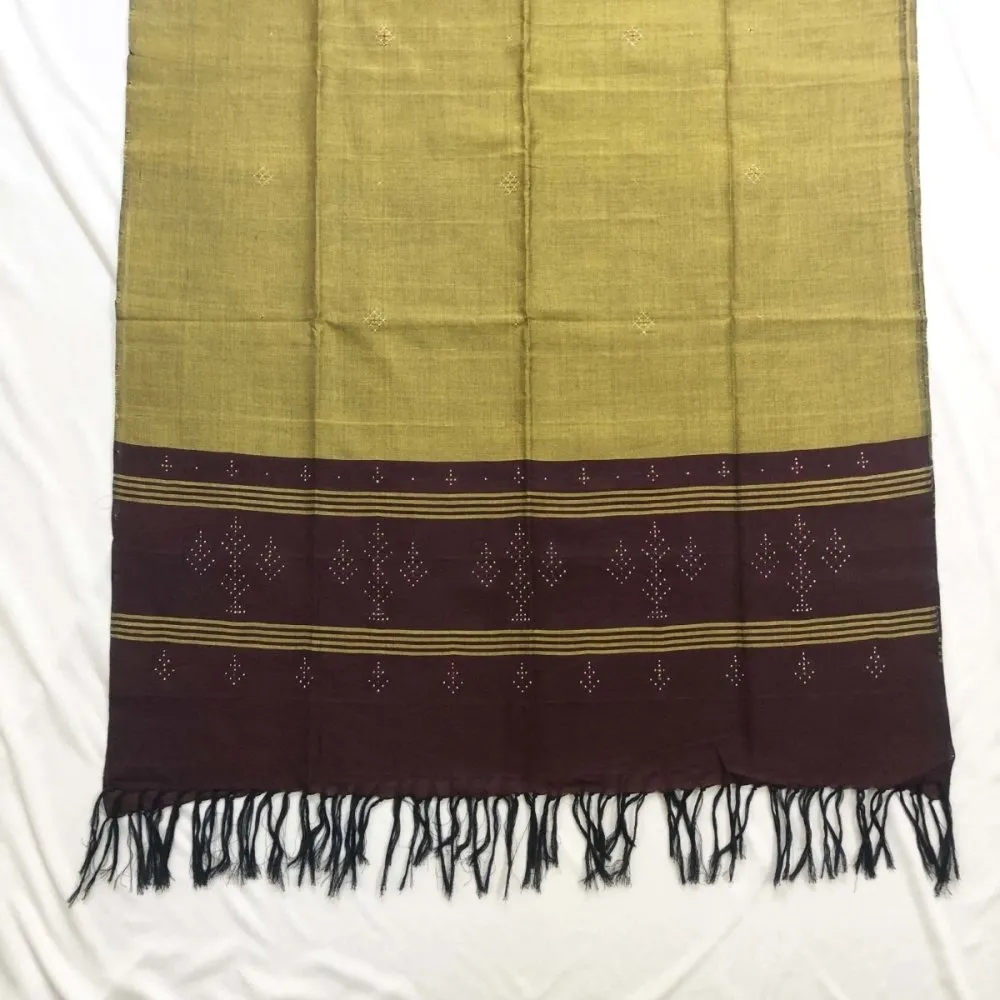 Cotton Olive Green & Brown Tangaliya Dupatta