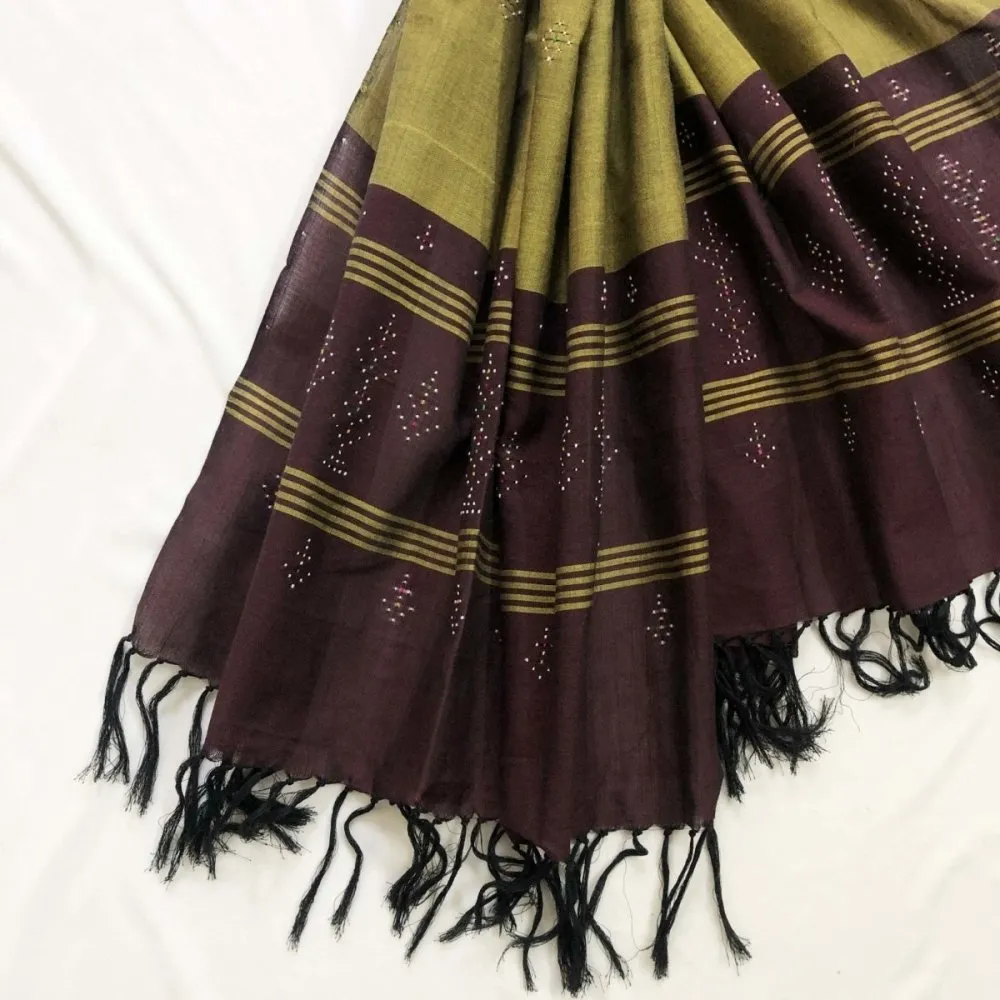 Cotton Olive Green & Brown Tangaliya Dupatta