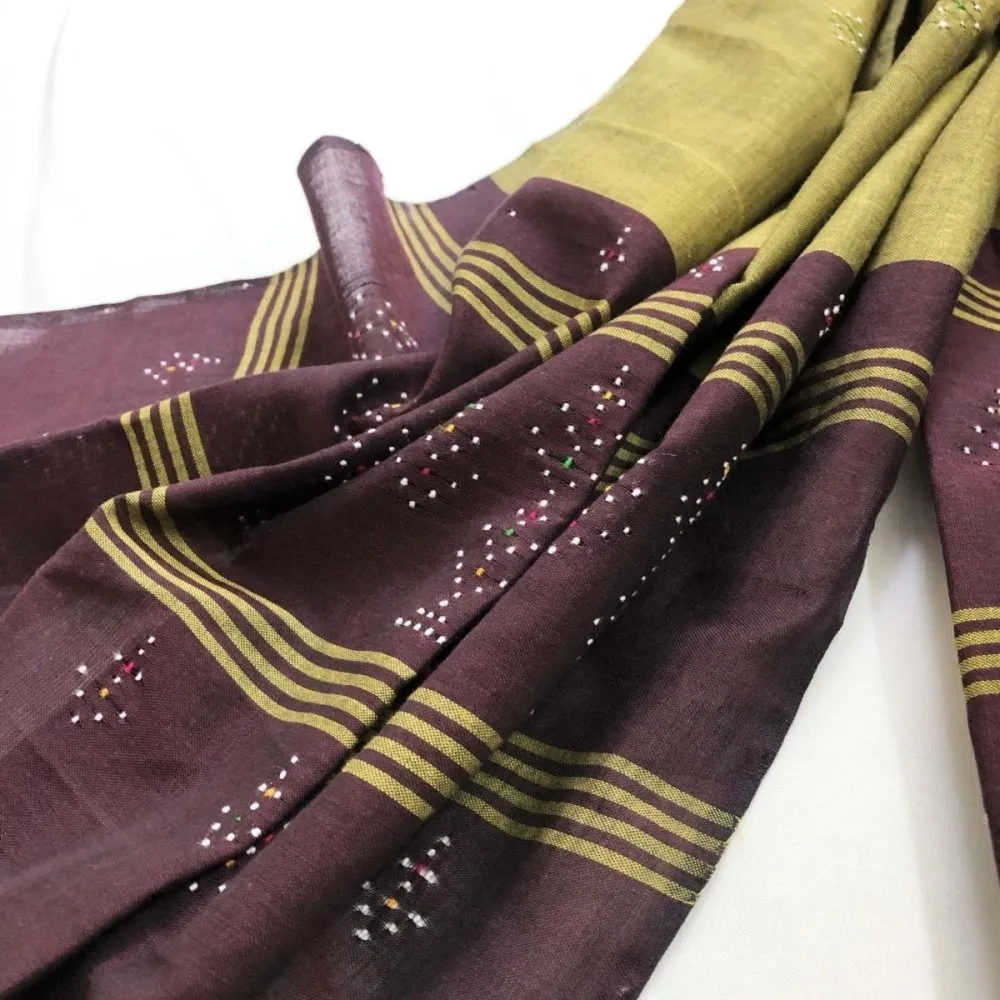 Cotton Olive Green & Brown Tangaliya Dupatta