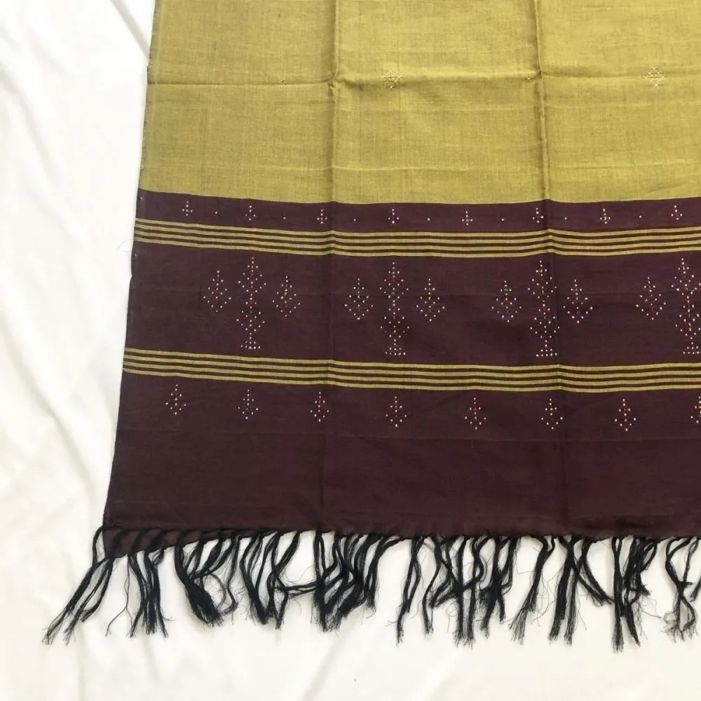 Cotton Olive Green & Brown Tangaliya Dupatta