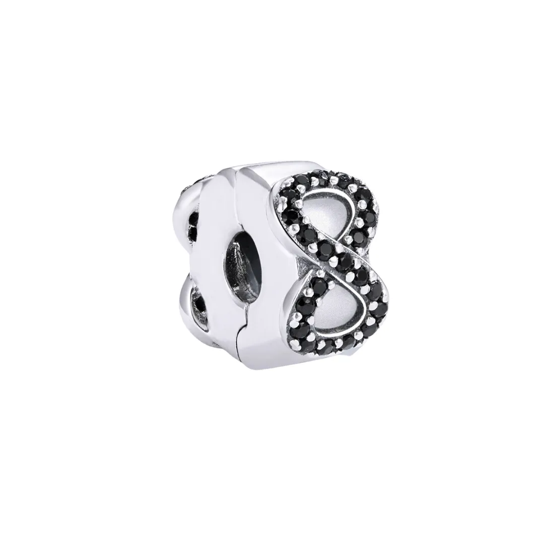 Crystal Infinity Symbol Stopper Charm 925 Sterling Silver