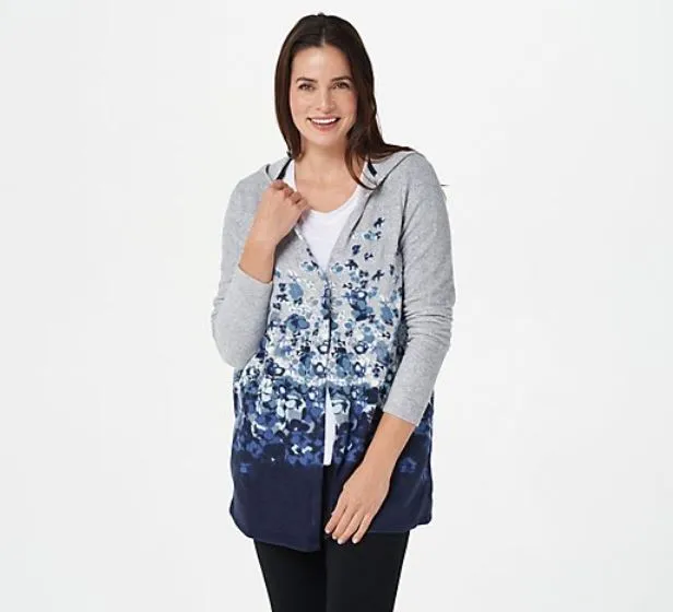 Cuddl Duds Fleecewear Stretch Floral Dip-Dye Hooded Wrap Medium Navy/Grey