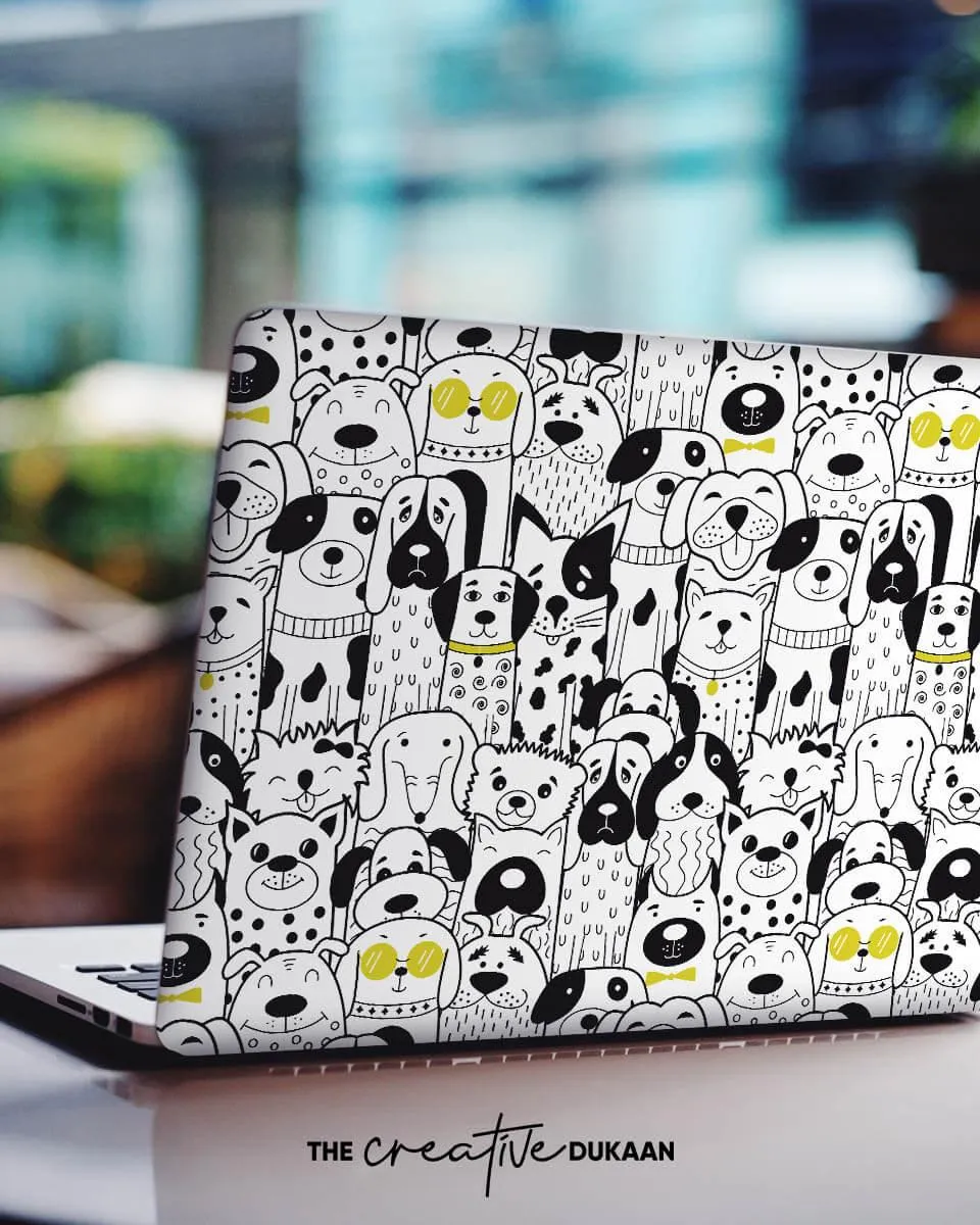 Cute Laptop Skin For Pet Lover With Puppy Pattern Doodles