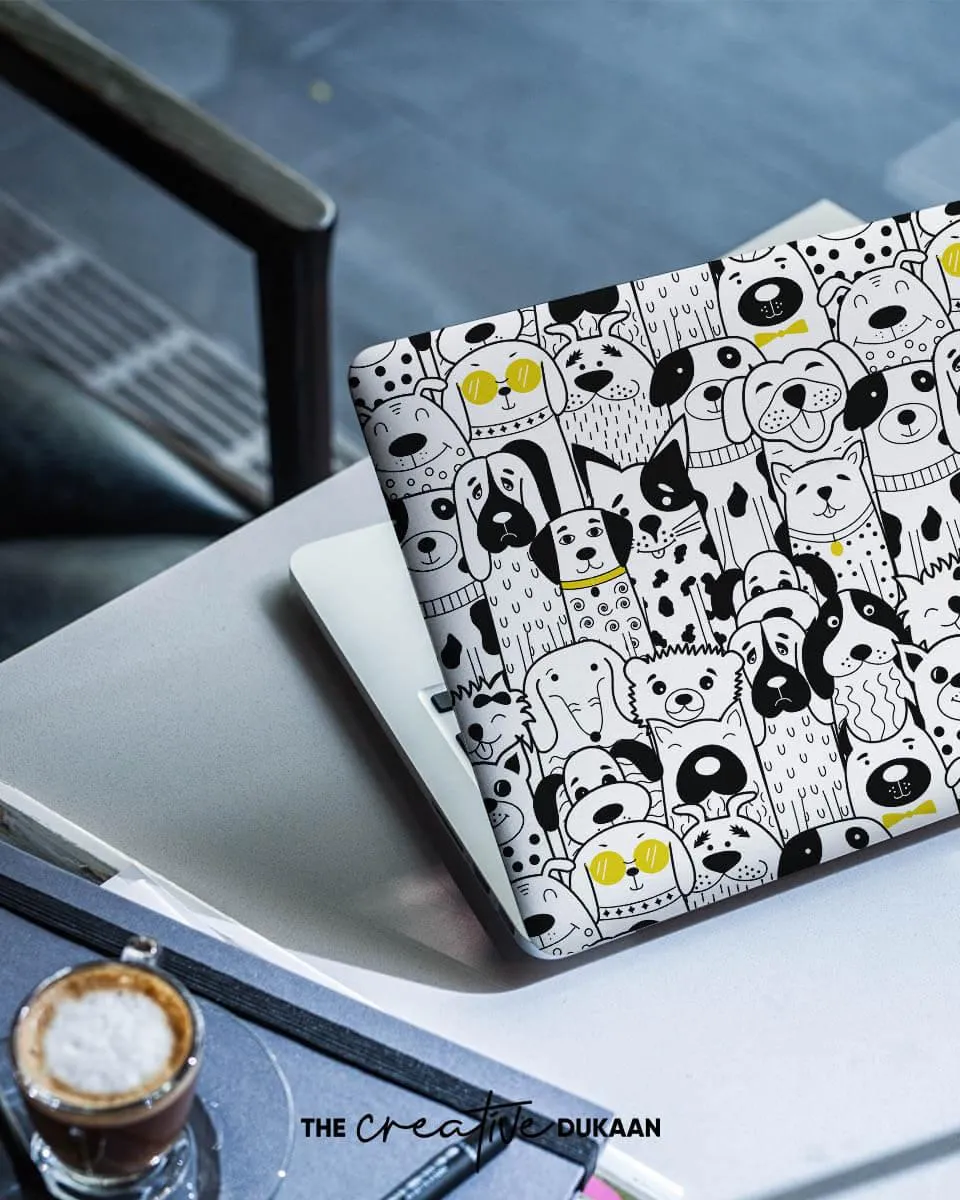 Cute Laptop Skin For Pet Lover With Puppy Pattern Doodles