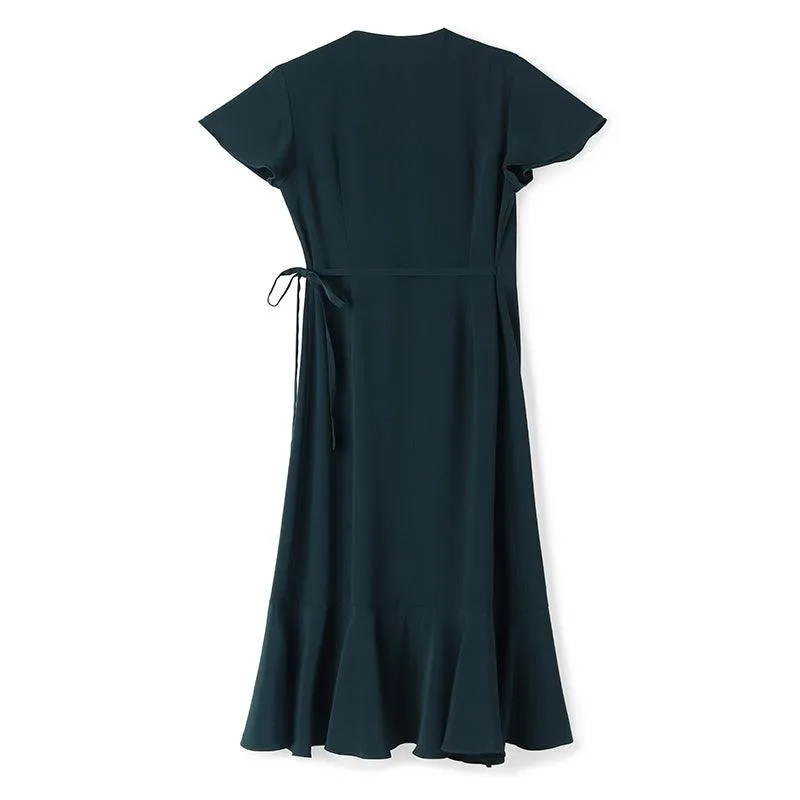 Dark Green Triacetate Wrap Dress