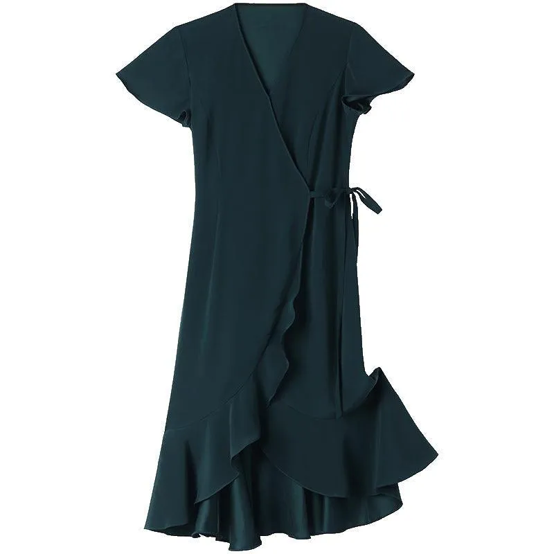 Dark Green Triacetate Wrap Dress