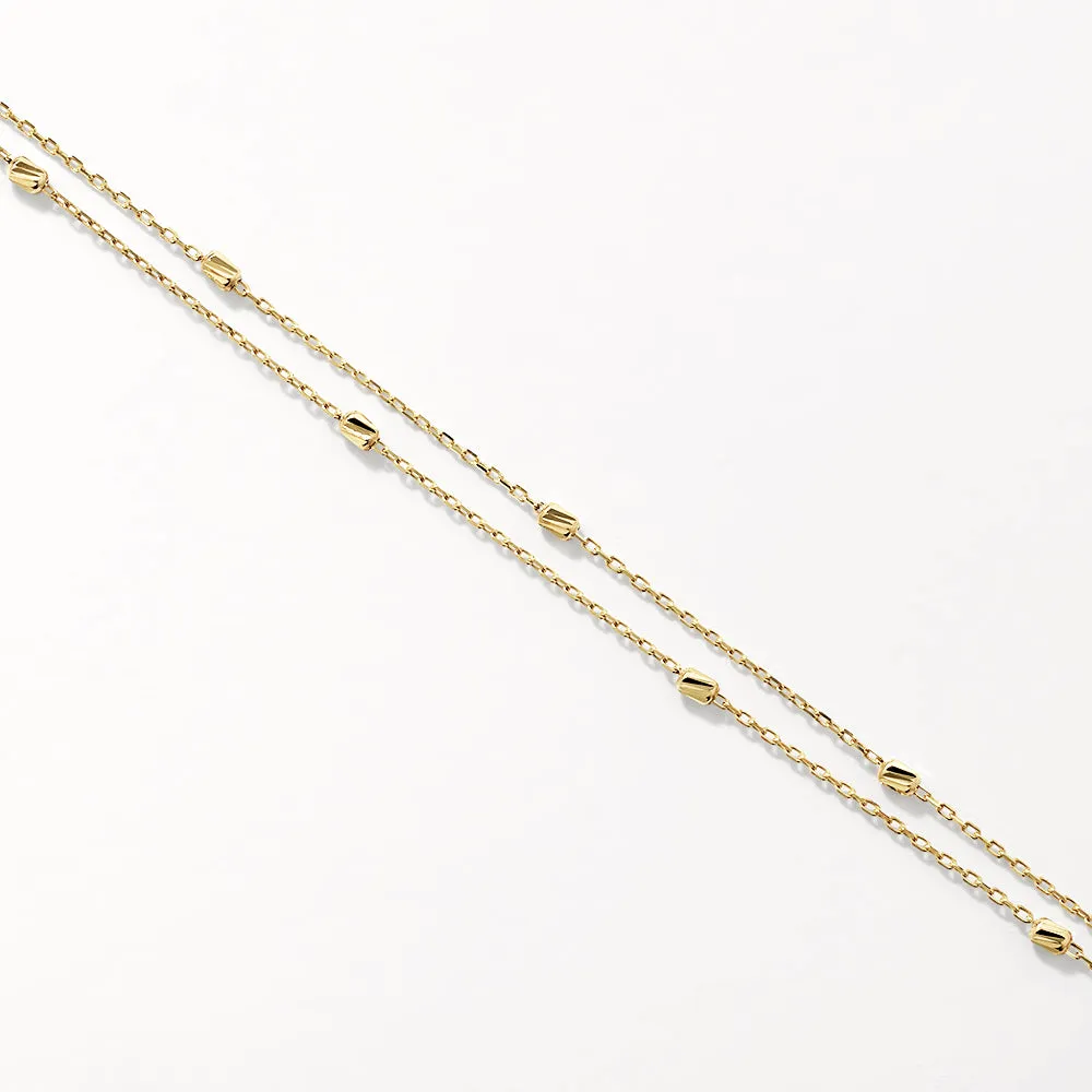 Double Chain Bead Station Bracelet in 10k Gold