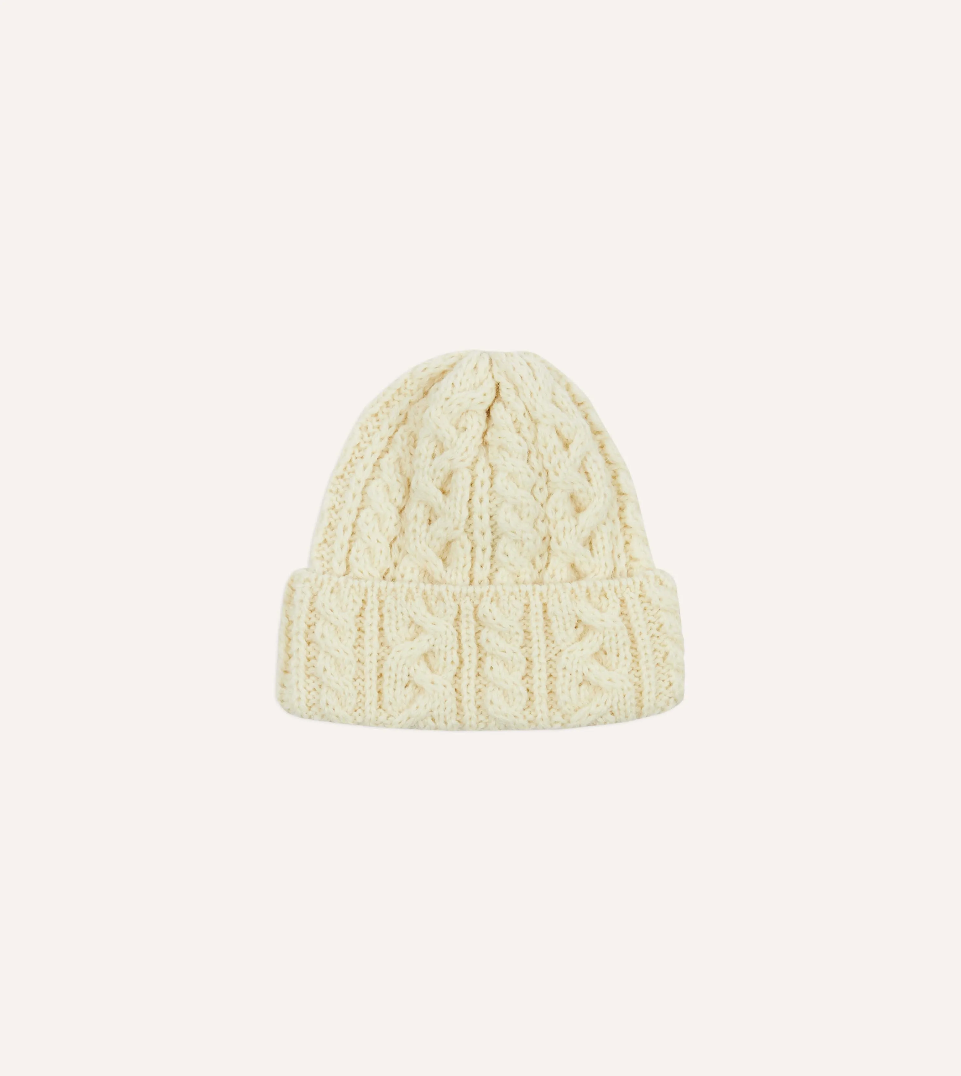 Ecru Wool Cable Knit Cap