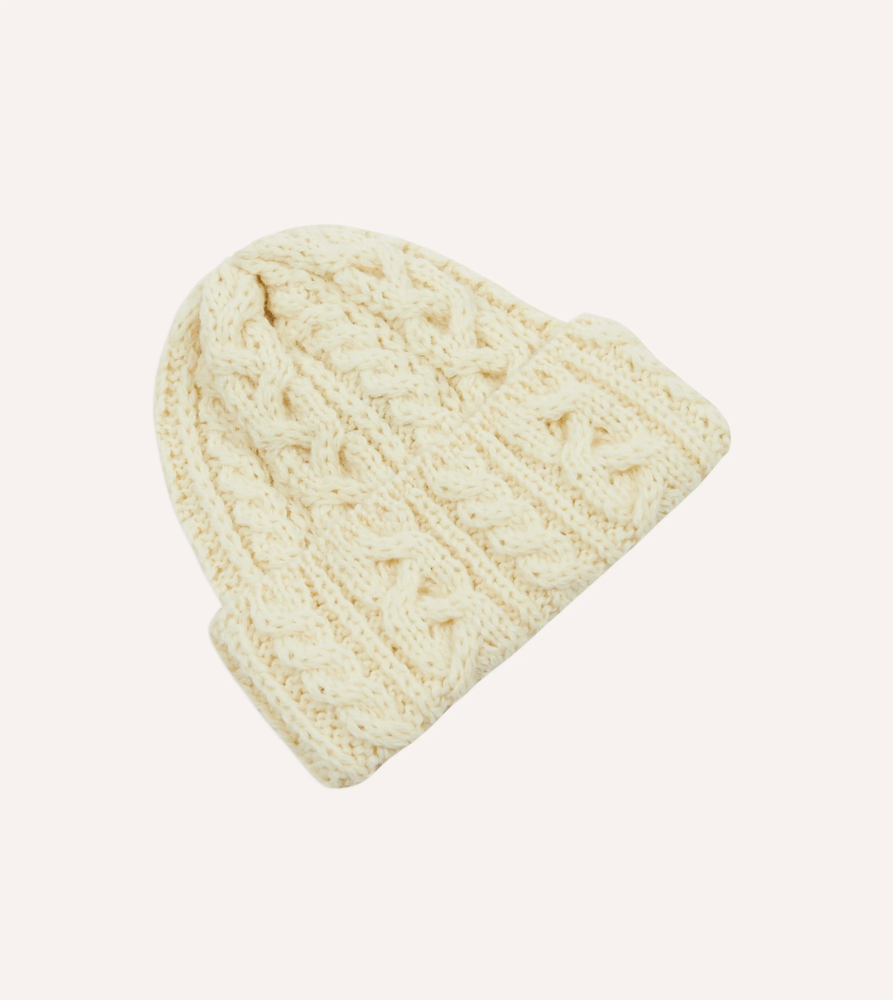 Ecru Wool Cable Knit Cap