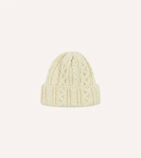 Ecru Wool Cable Knit Cap