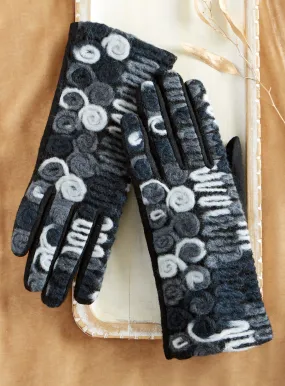 Embroidered Black and Gray Touch Screen Gloves