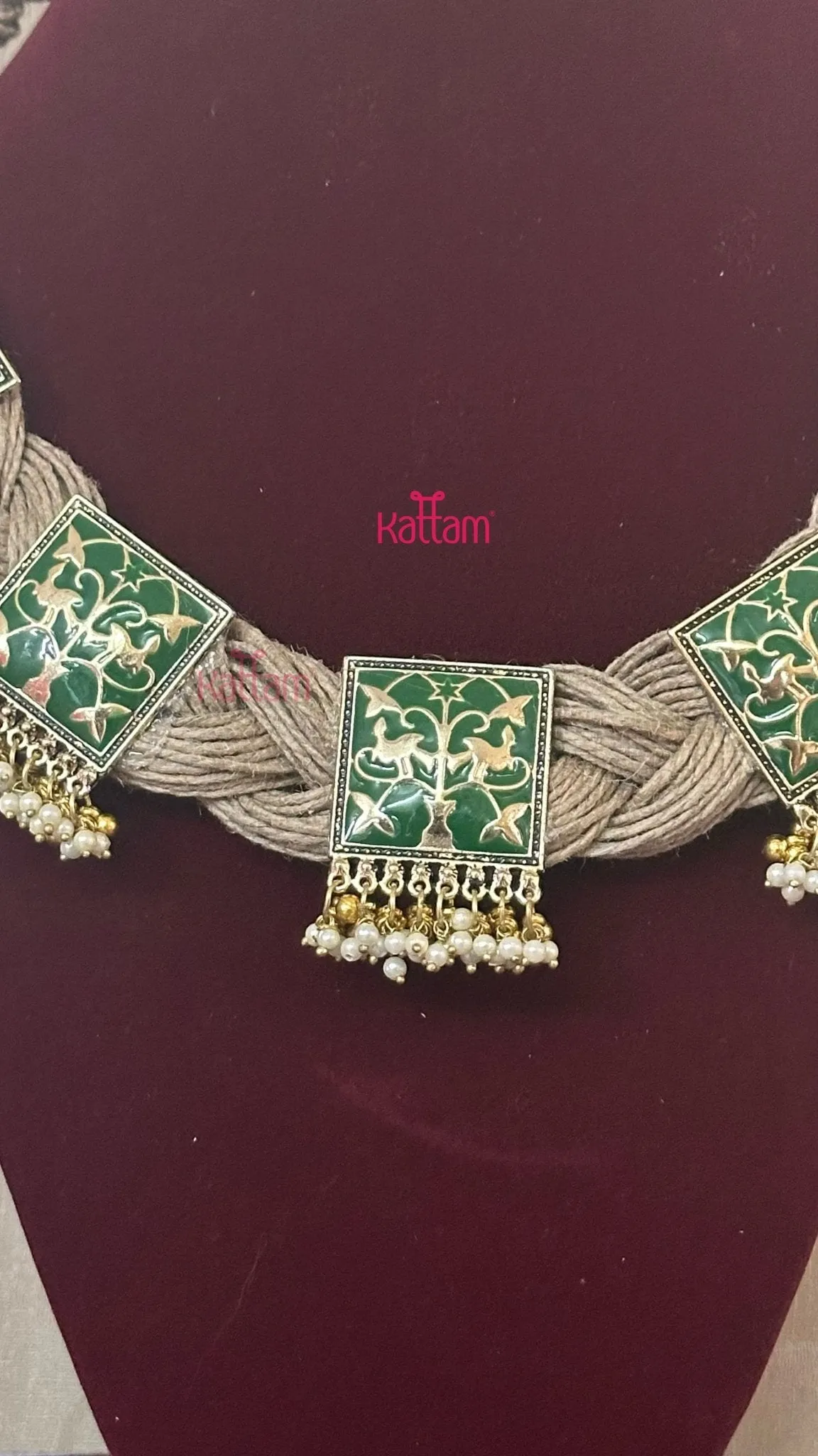 Esha - Meenakari Hand Crafted Designer Jute Necklace - Green