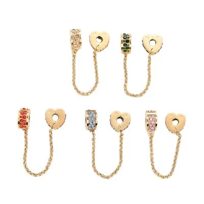 European Stopper Charms with Chain, Assorted Colours, Gold Stainless Steel (Purchase on Back Order 2-3 weeks)