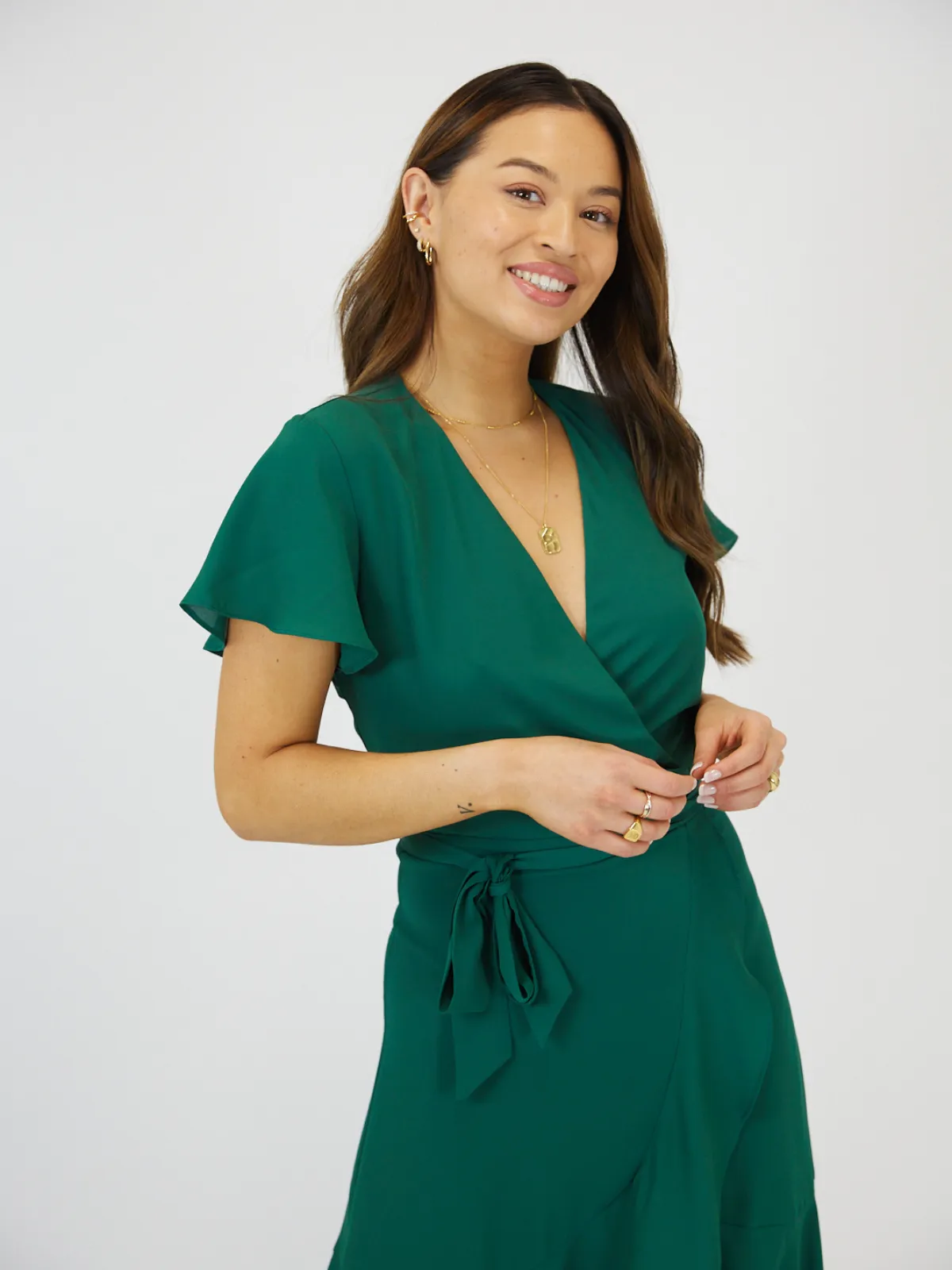 Faith Midi Ruffle Dress / Deep Green