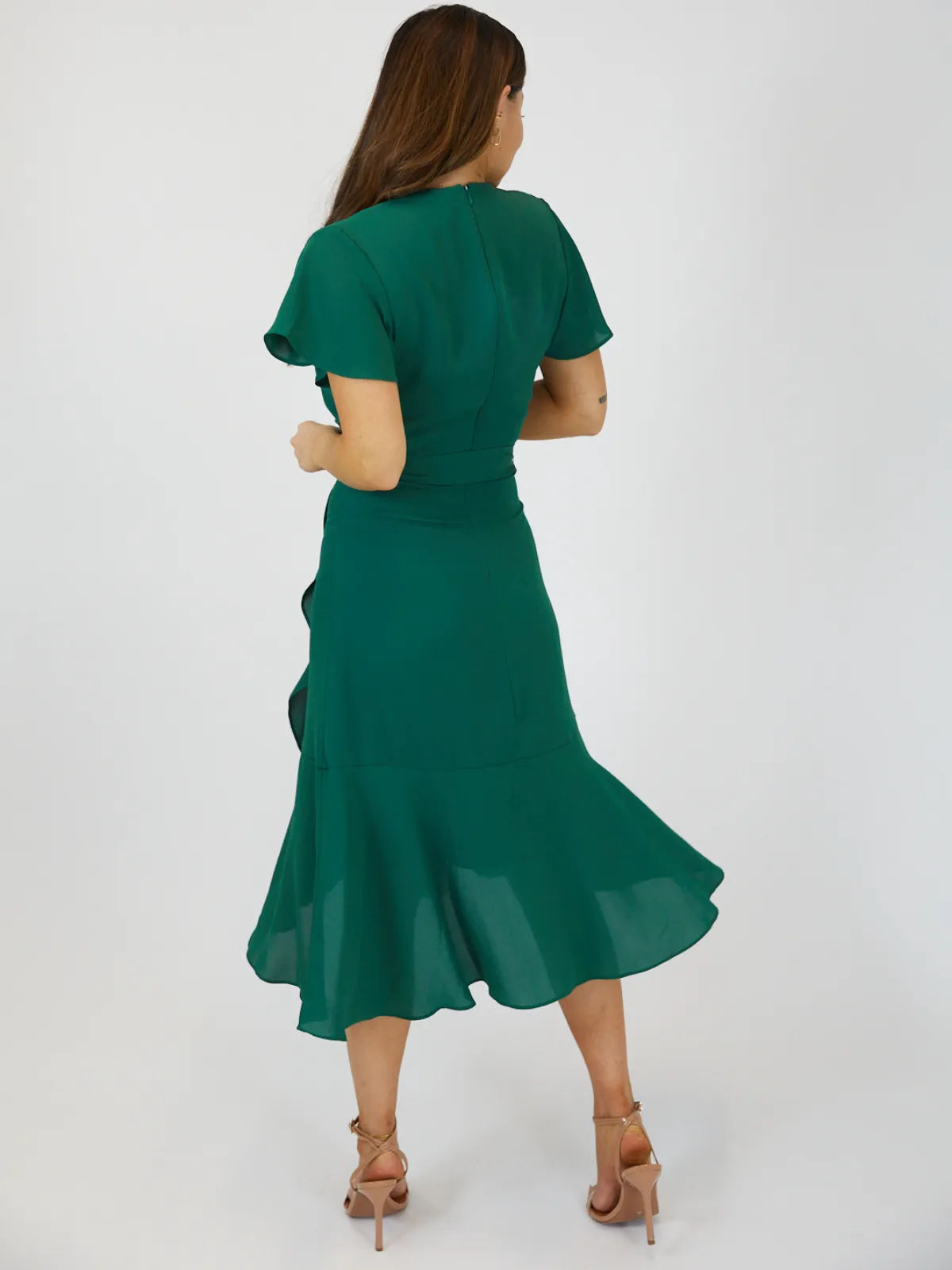 Faith Midi Ruffle Dress / Deep Green