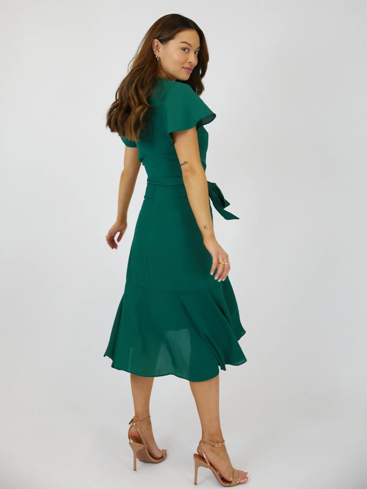 Faith Midi Ruffle Dress / Deep Green