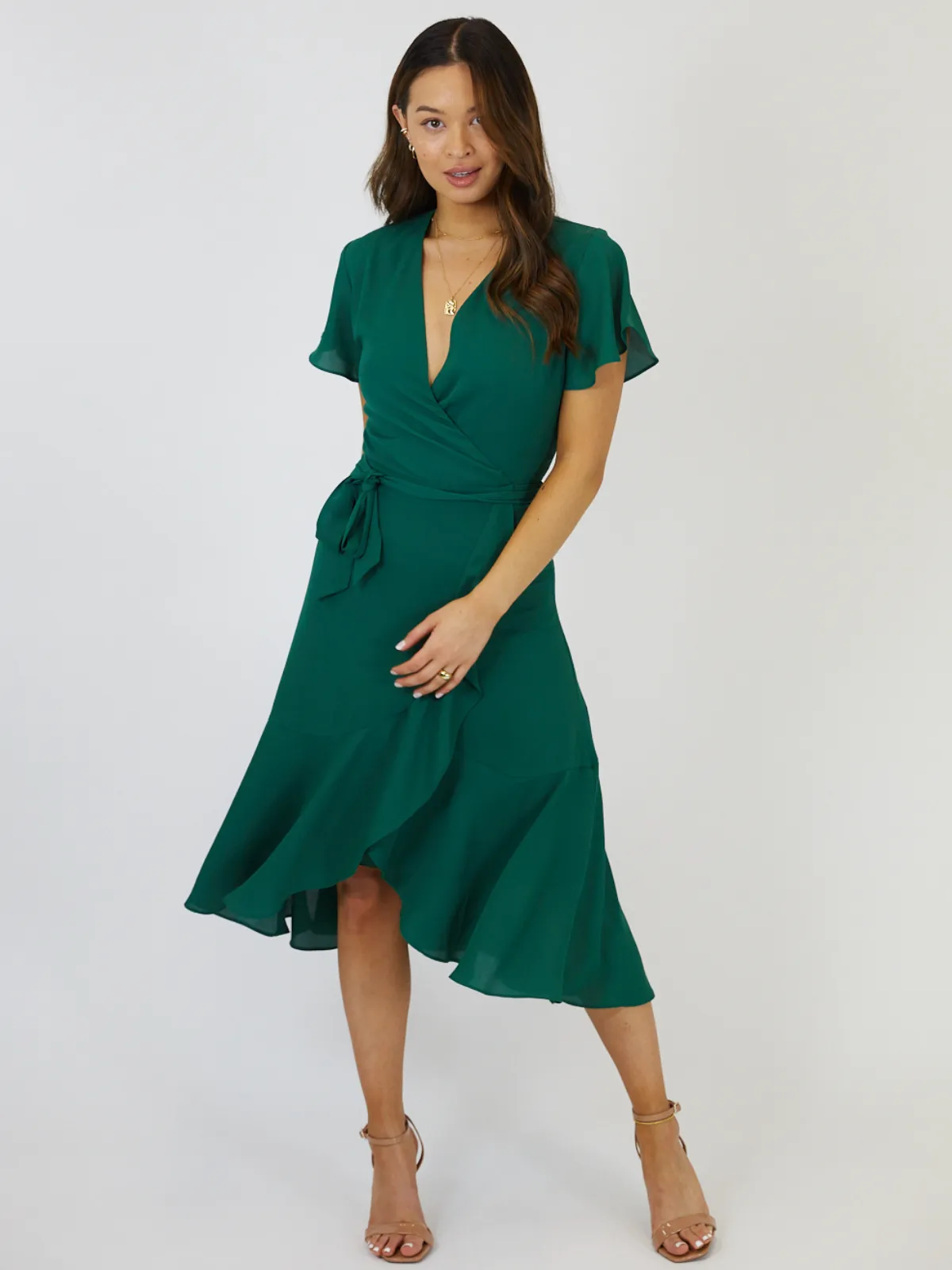 Faith Midi Ruffle Dress / Deep Green