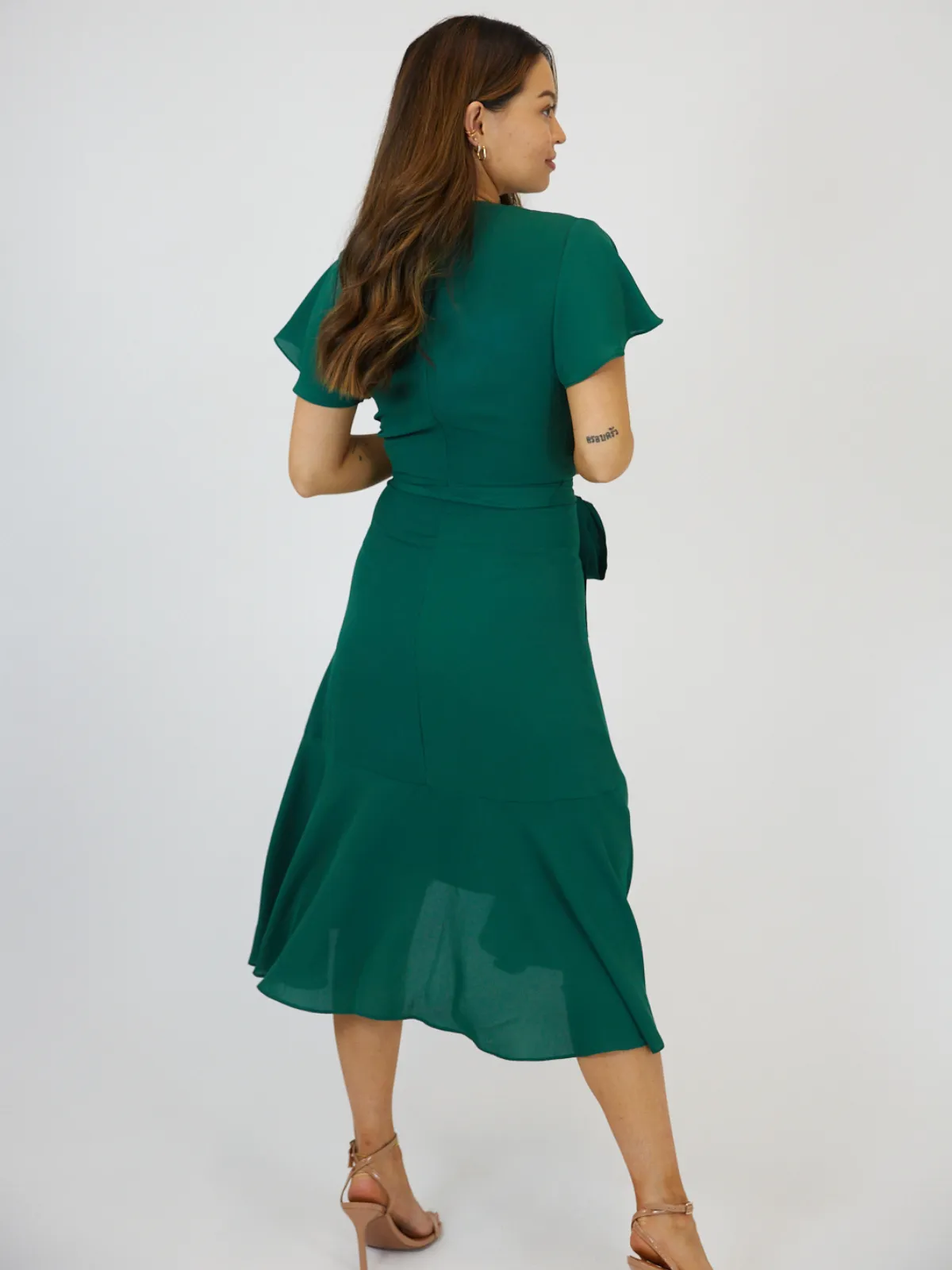 Faith Midi Ruffle Dress / Deep Green