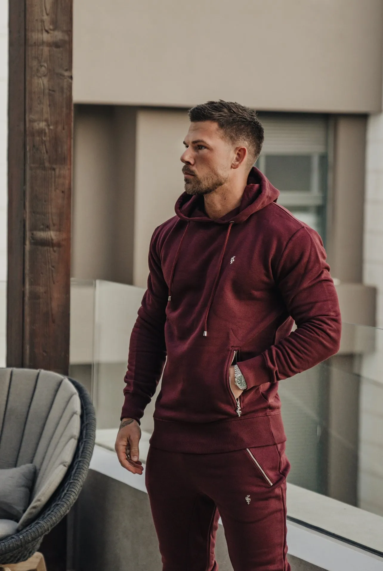 Father Sons Burgundy / Silver Tapered Sweat Pants with Ankle Zip Detail - FSH798