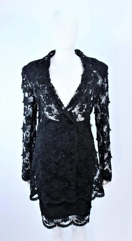 FETOUN Black Sequin Lace Skirt Suit Size 12