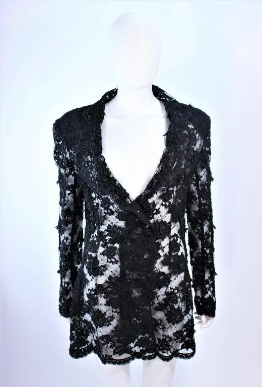 FETOUN Black Sequin Lace Skirt Suit Size 12