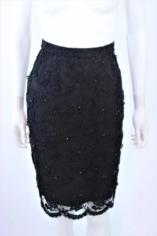 FETOUN Black Sequin Lace Skirt Suit Size 12