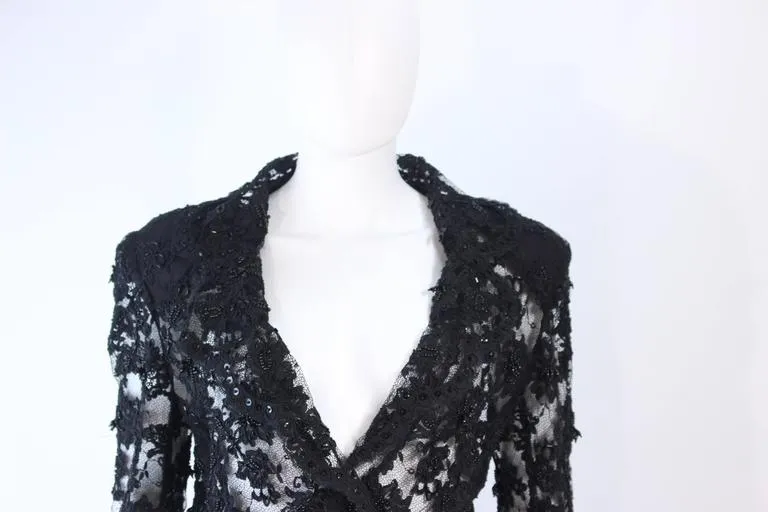 FETOUN Black Sequin Lace Skirt Suit Size 12