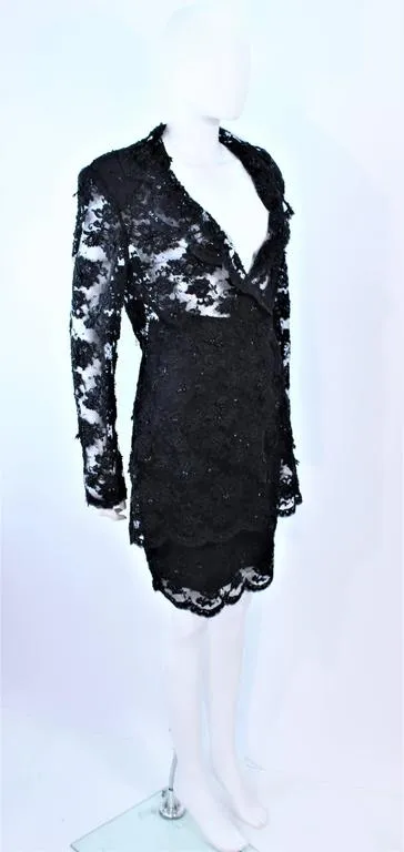 FETOUN Black Sequin Lace Skirt Suit Size 12