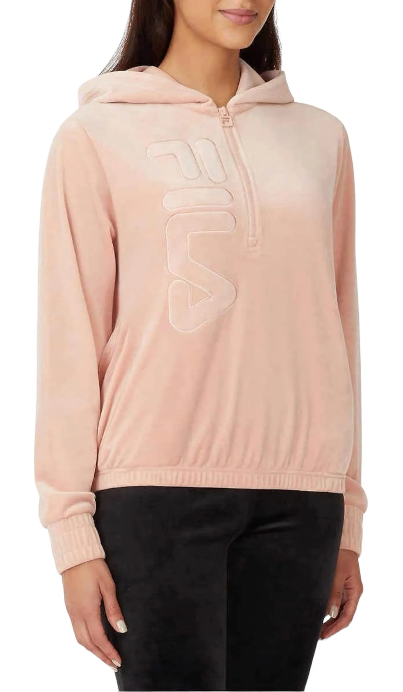 Fila Womens Velour Quarter Zip Hoodie Misty Rose Large