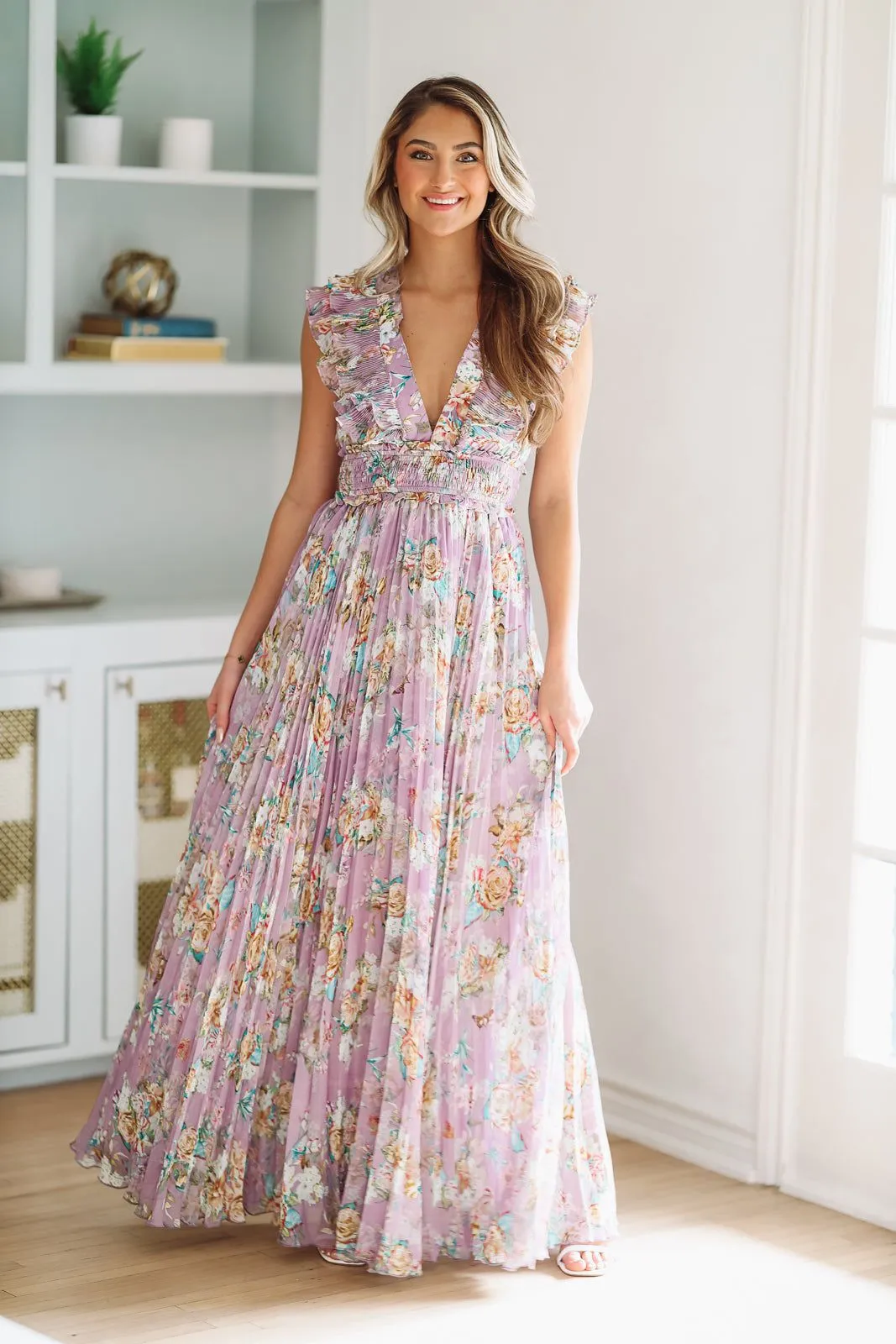 Floral For Keeps Maxi Gown - Purple