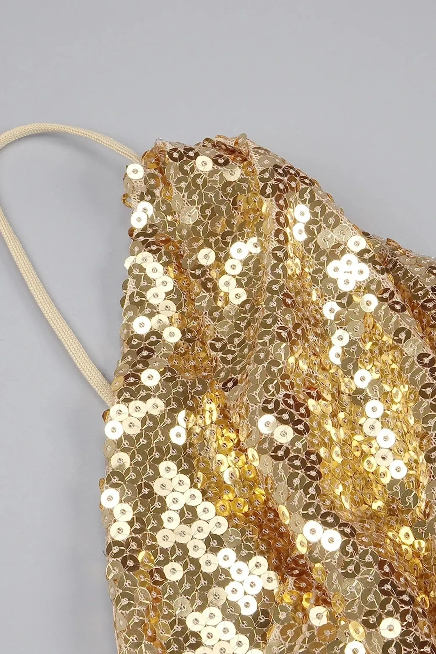 Gold Sequin Cowl Neck Mini Dress