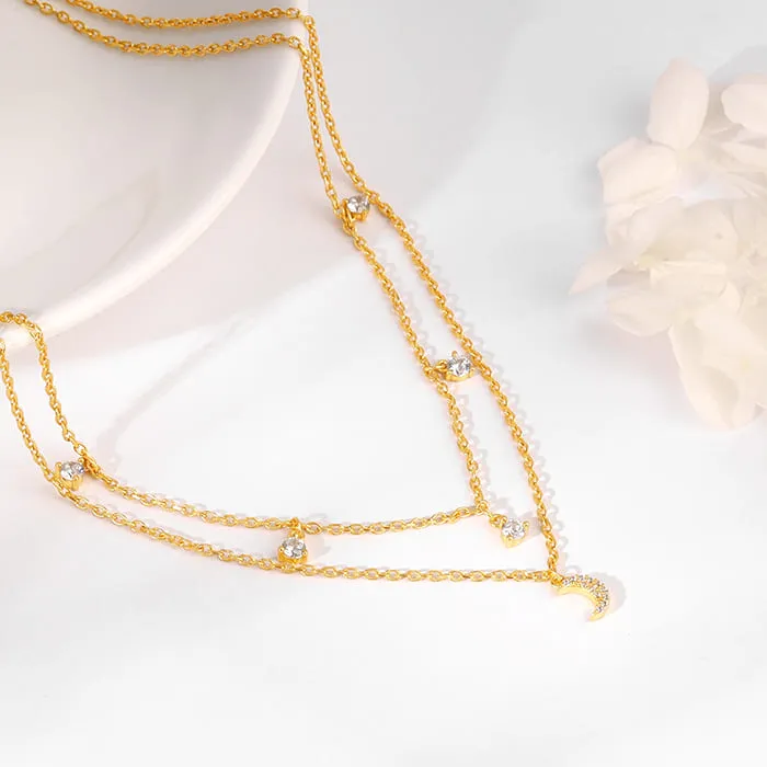 Golden Crescent Zircon Necklace