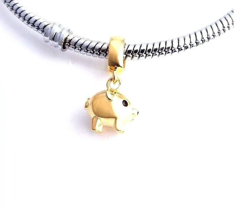 Golden Pig Charm 925 Sterling Silver