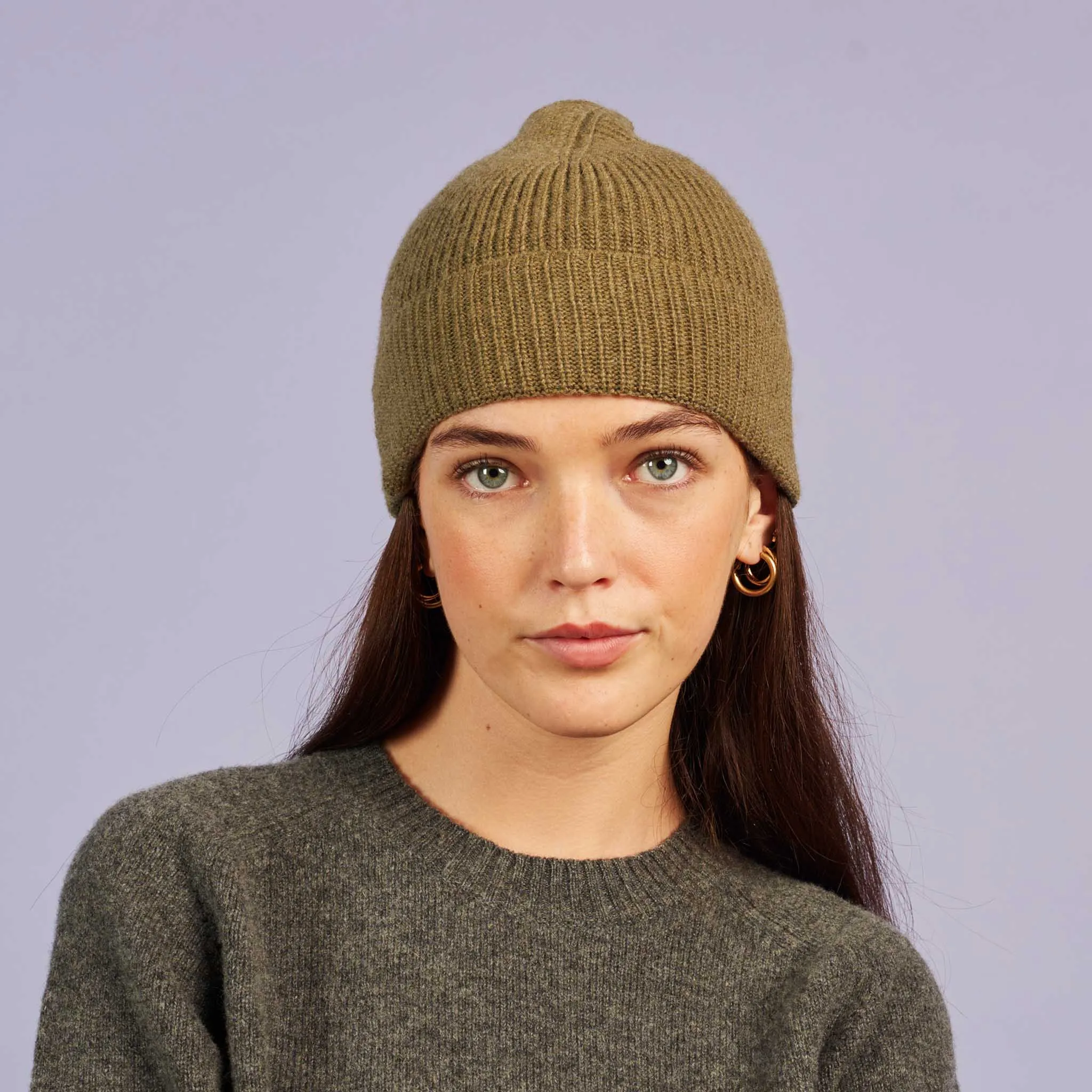 Green Cashmere Blend Beanie - Small Fit