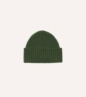 Green Lambswool Ribbed Knit Cap