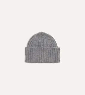 Grey Lambswool Ribbed Knit Cap