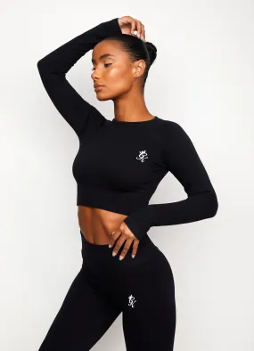 Gym King Formation Rib Long Sleeve Crop Tee - Black