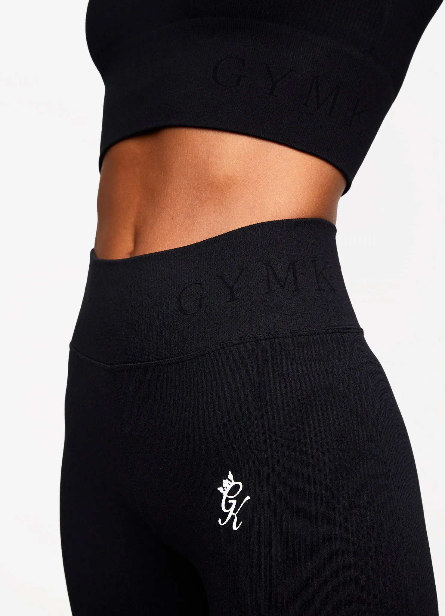 Gym King Formation Rib Long Sleeve Crop Tee - Black