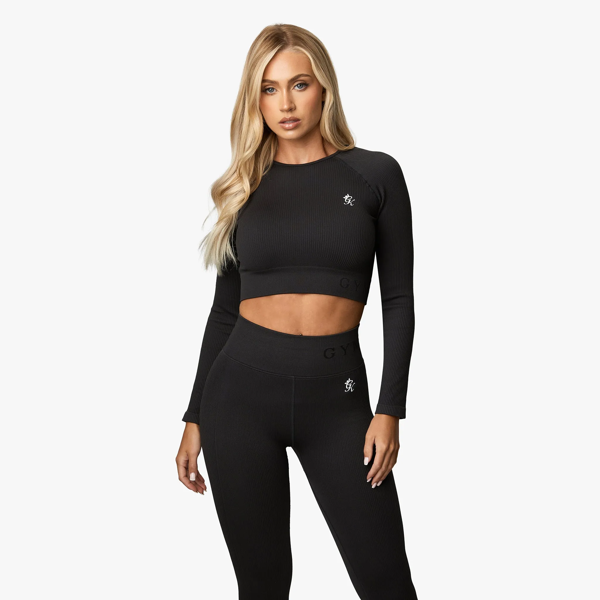 Gym King Formation Rib LS Crop - Dark Pewter