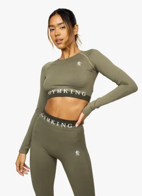 Gym King Seamless Results Long Sleeve Crop - Khaki