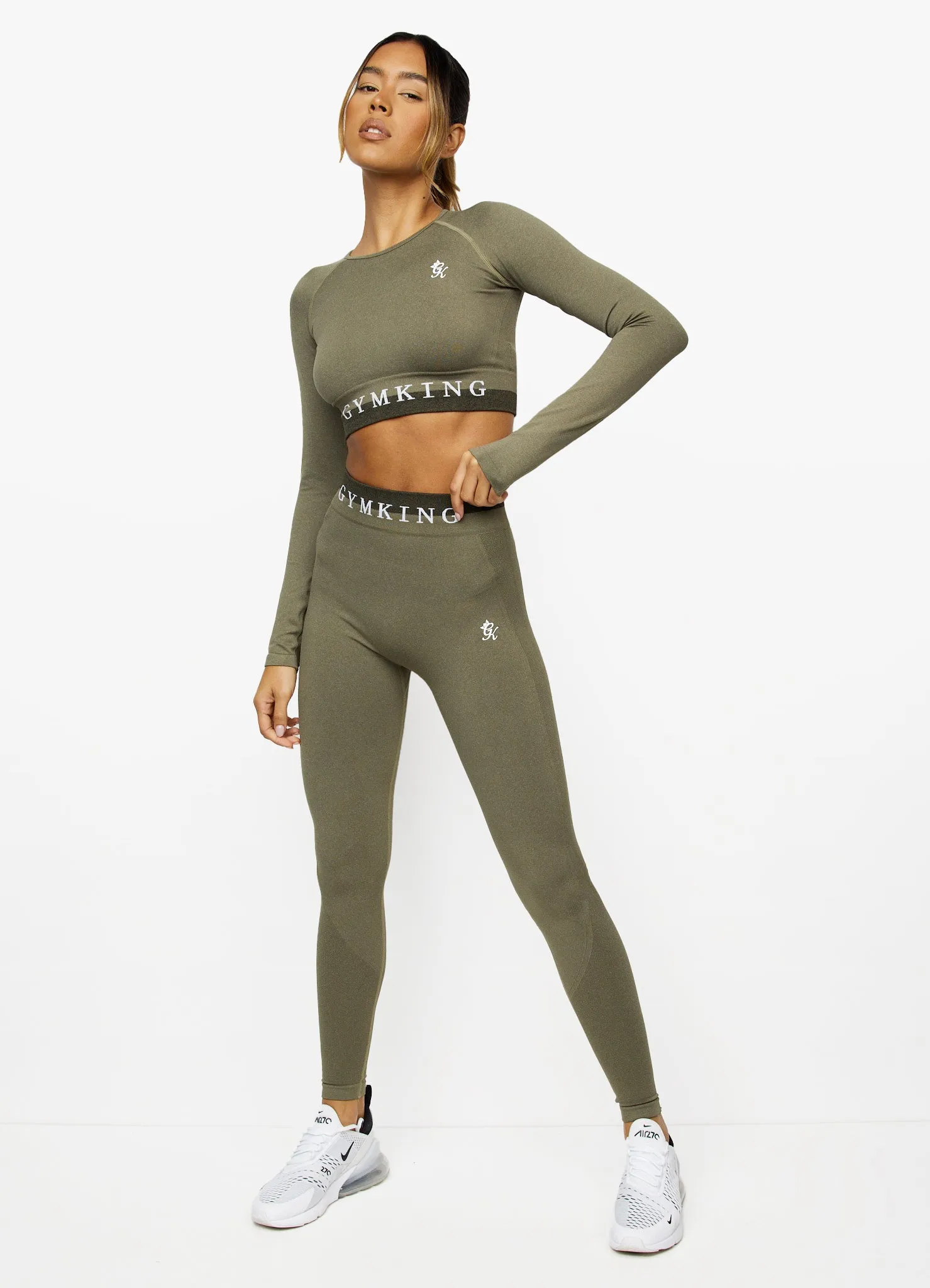 Gym King Seamless Results Long Sleeve Crop - Khaki